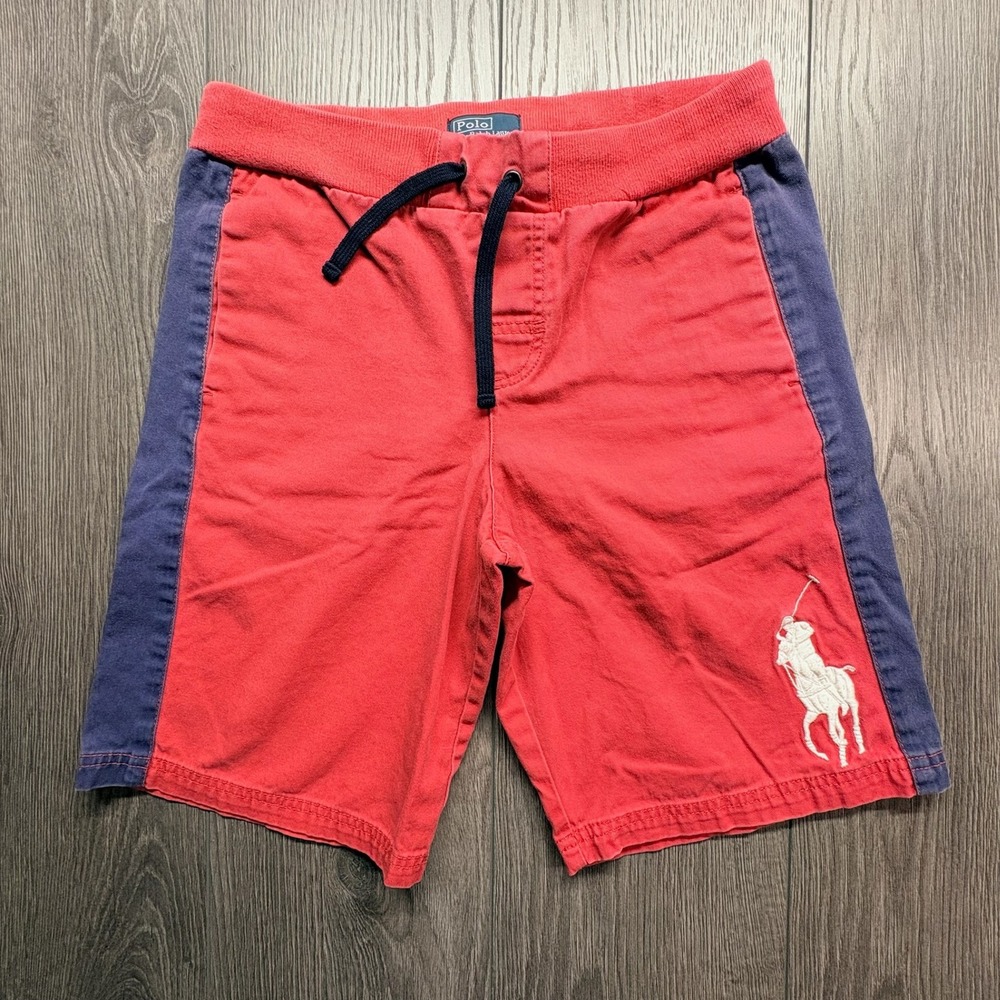 Polo Ralph Lauren Boys Red Navy Blue Big Pony Cotton Shorts Size M 10-12